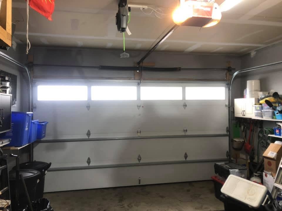 Finished black garage doors