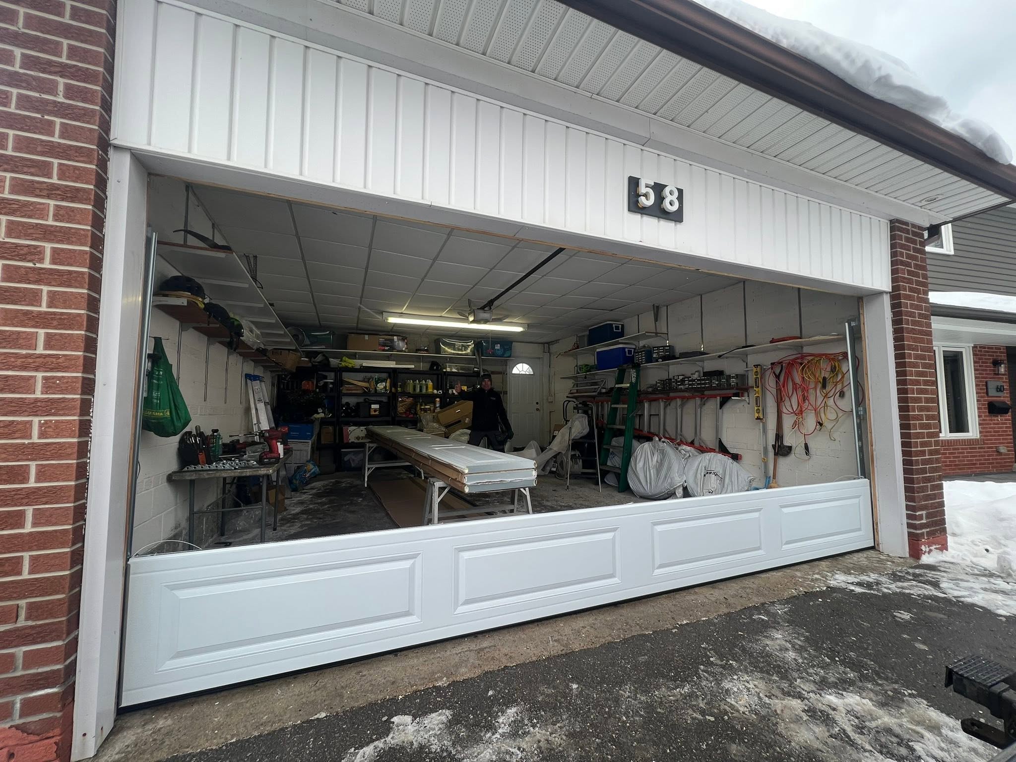 Garage door installation in progress