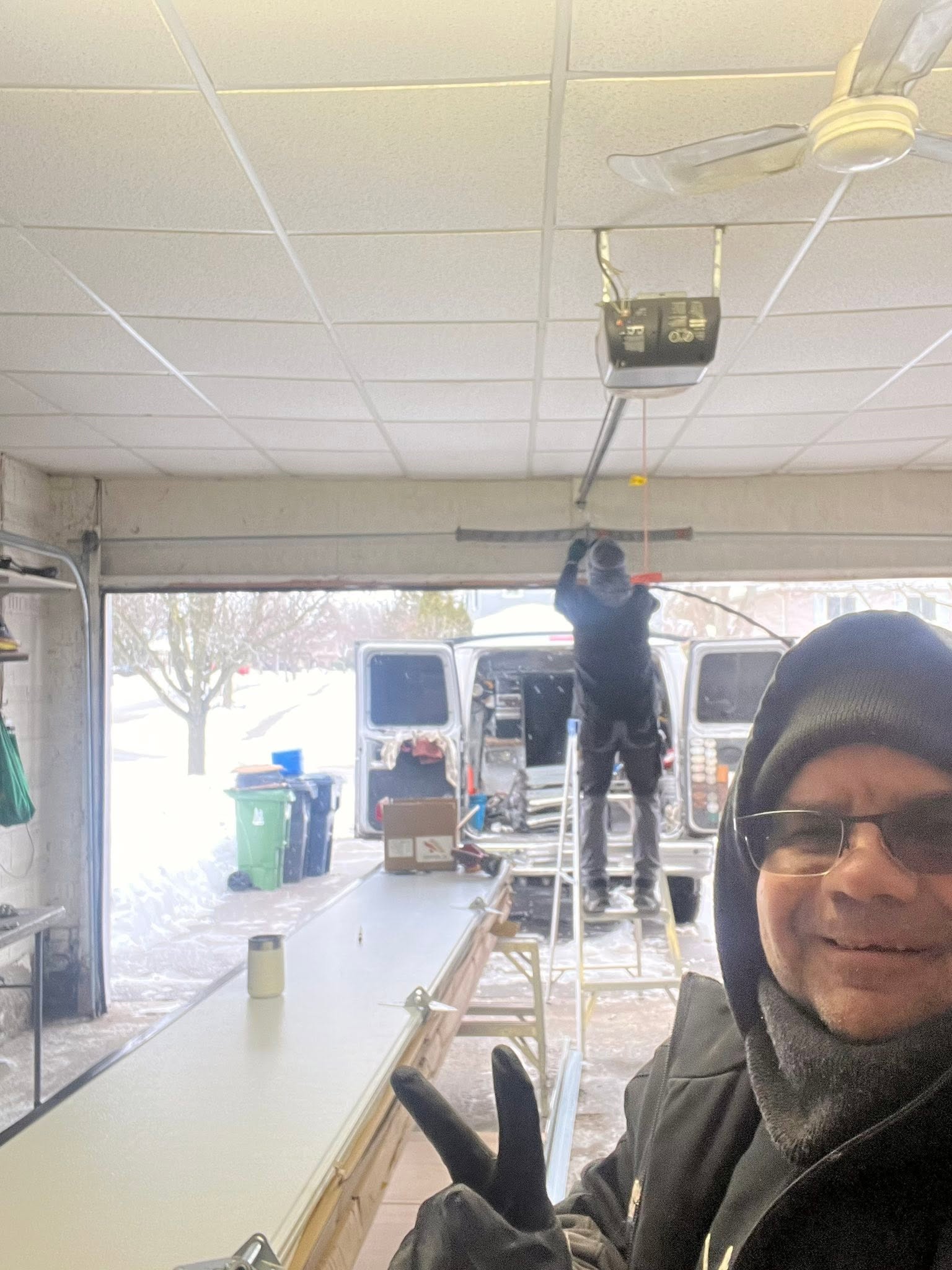Garage door installation work in progress